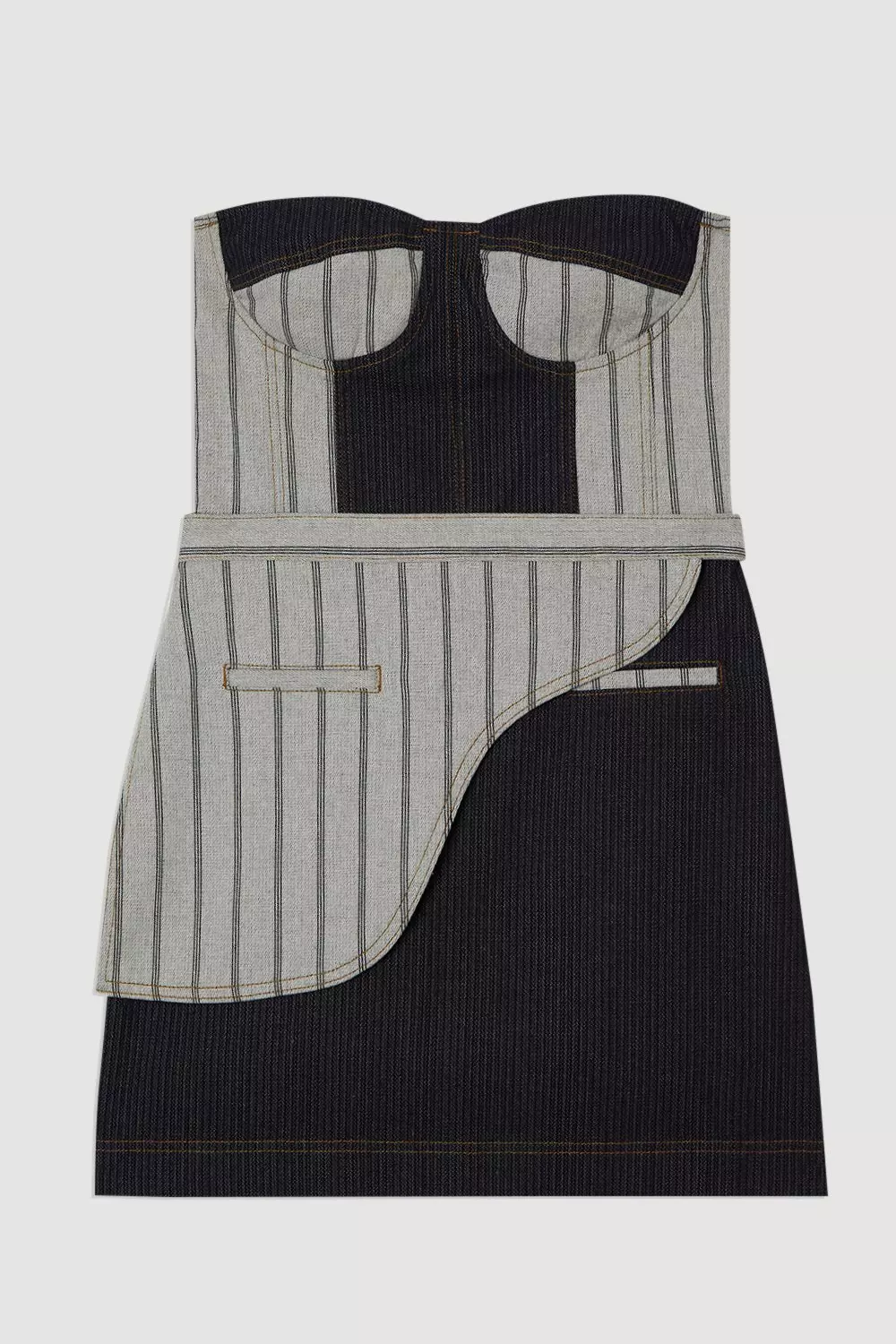 KAREN MILLEN ストライプデニムベルト ディテールバンドゥミディ Stripe Denim Belt Detail Bandeau Midi Dress | Karen Millen